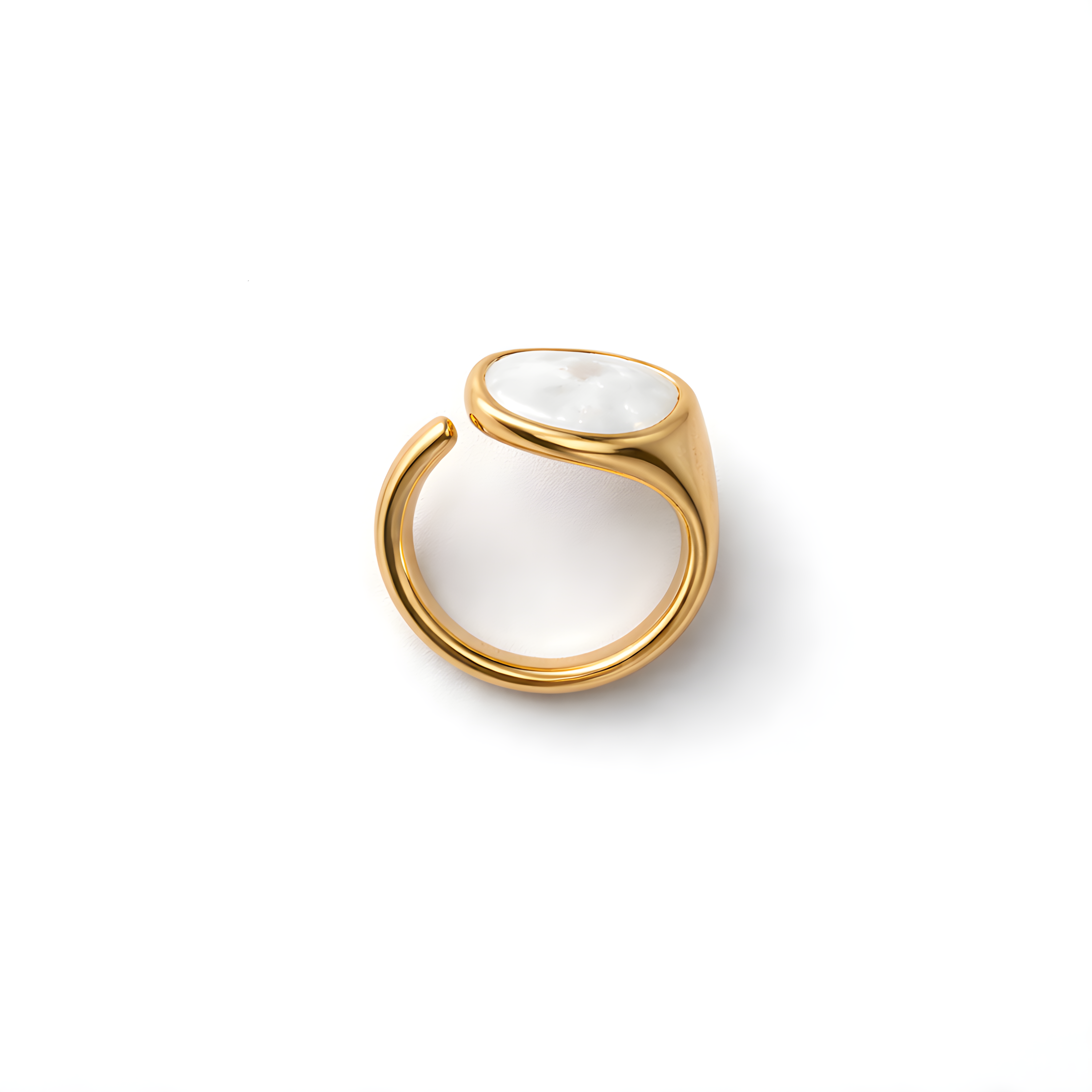 Mother of Pearl Oval Signet Cuff Ring – Gold Plated Stainless Steel