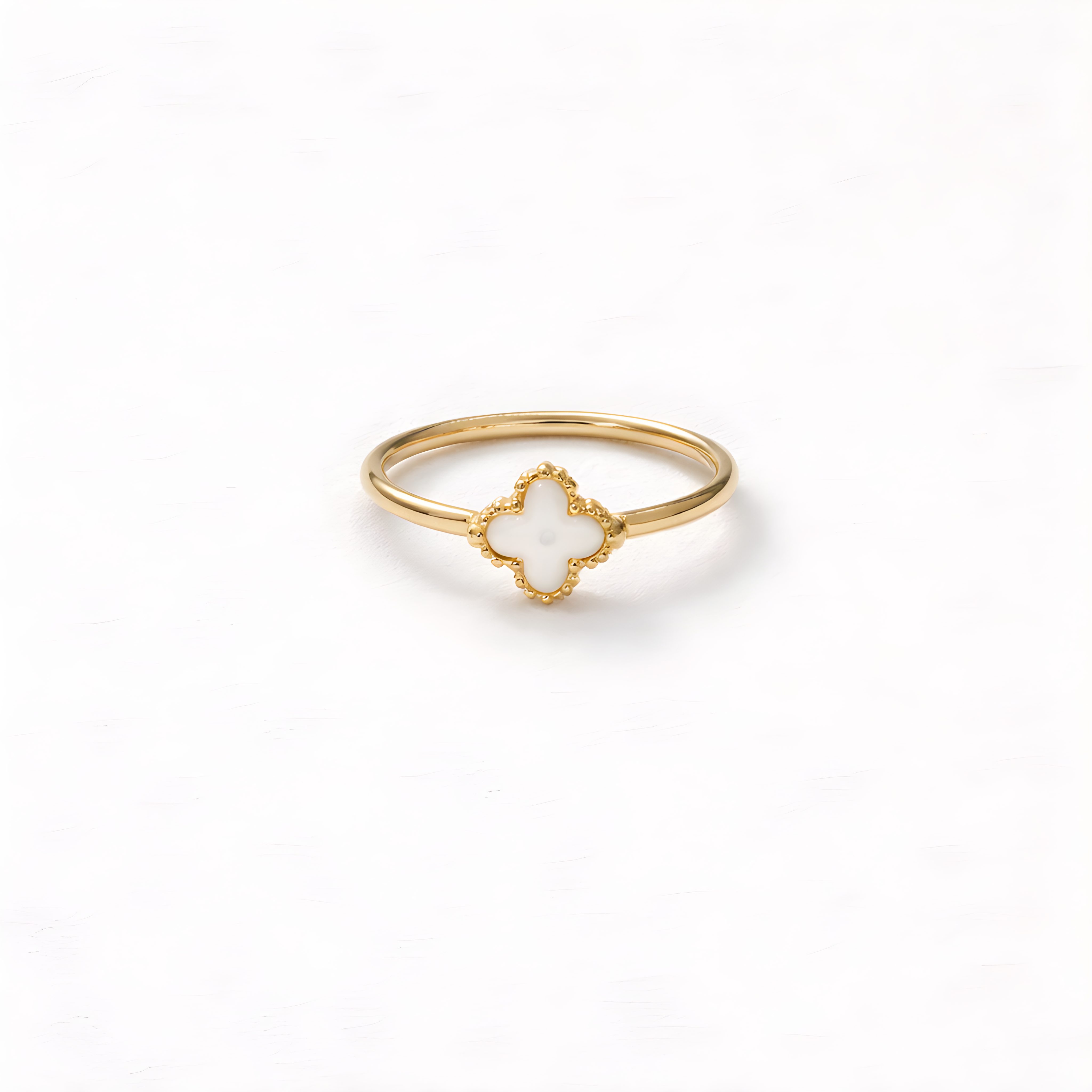 Mother of Pearl & Black Onyx Clover Reversible Ring – Gold Plated Stainless Steel