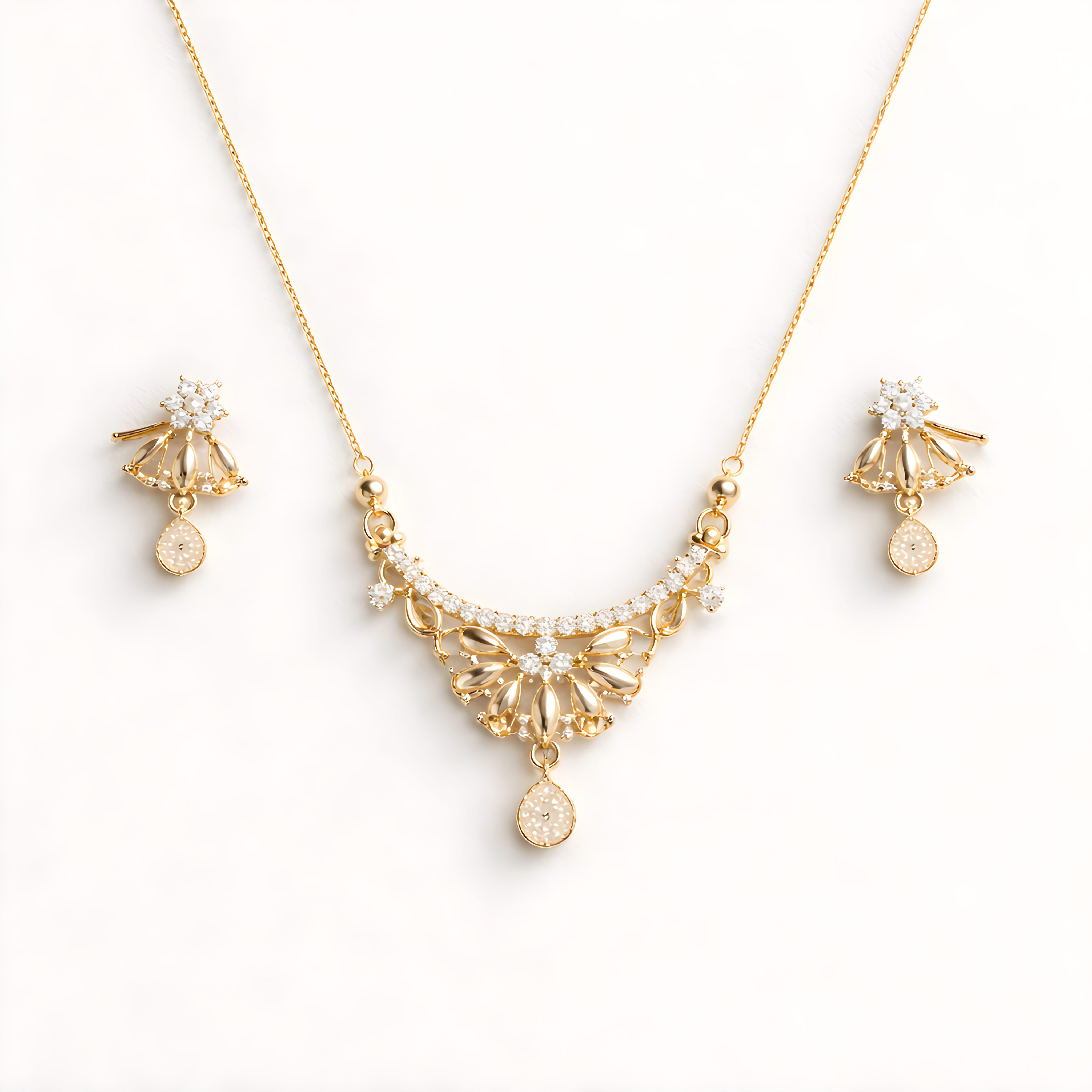 Floral Petal Druzy Drop Jewelry Set – Necklace & Earrings | Gold Plated Stainless Steel