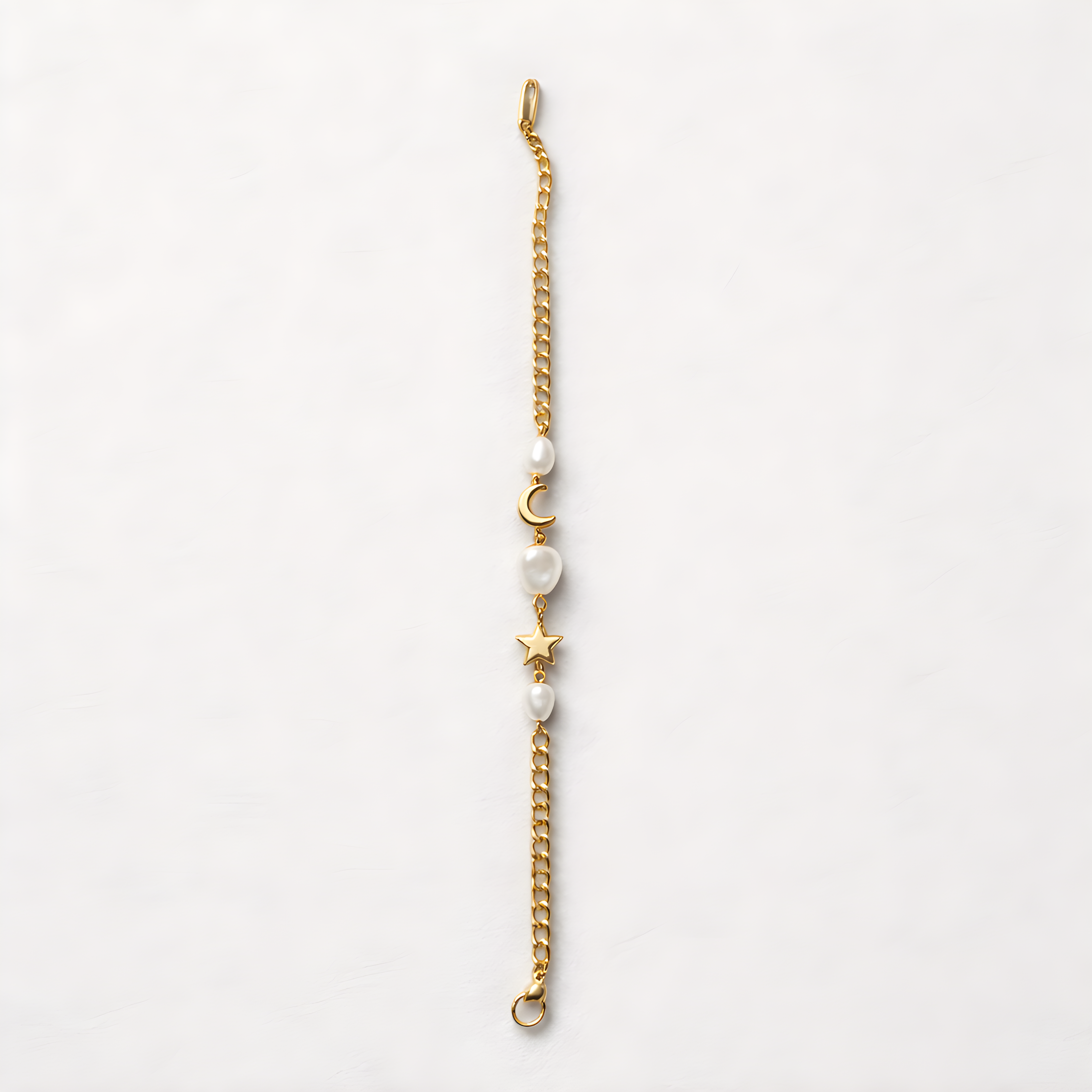 Pearl Moon & Star Charm Bracelet – Gold Plated Stainless Steel