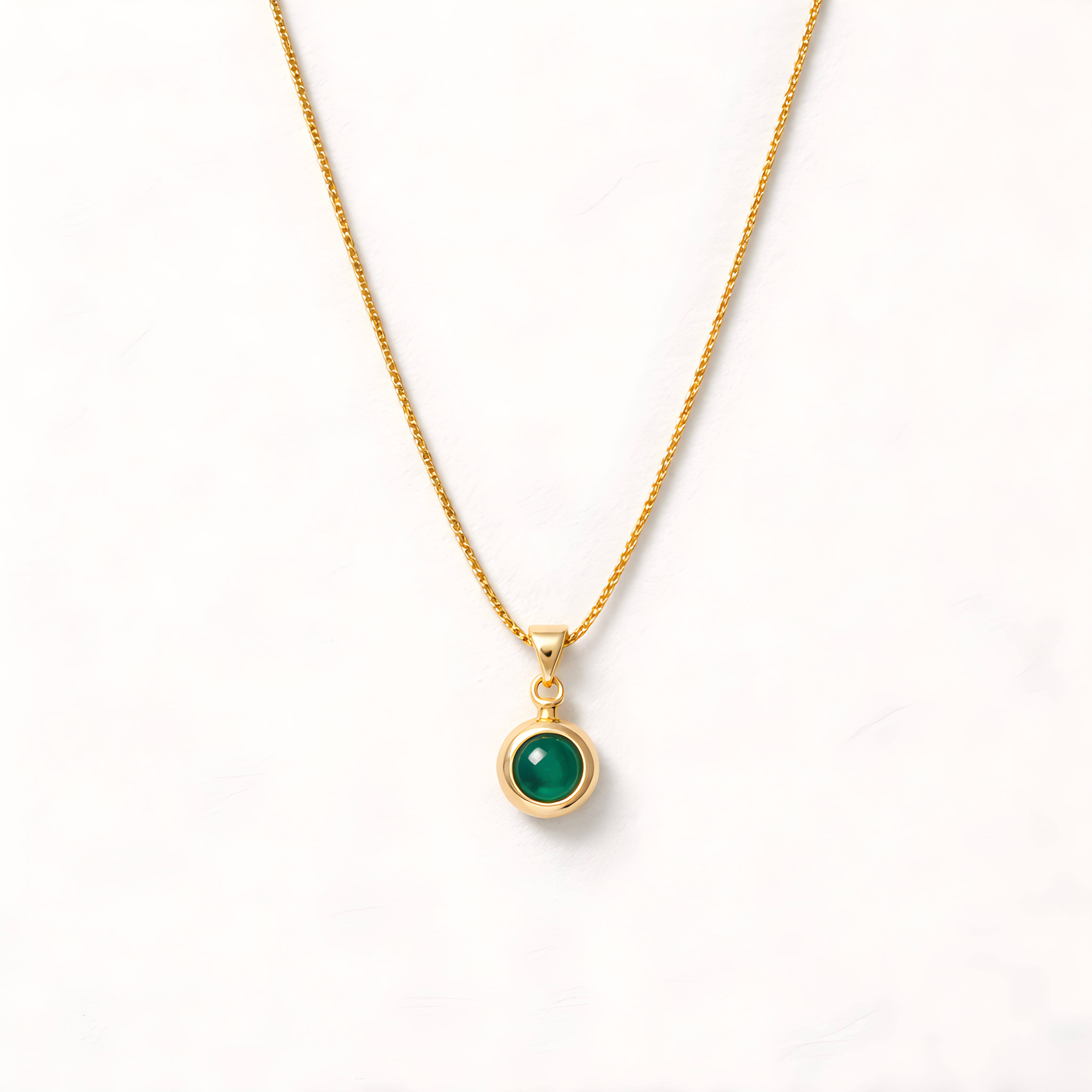 Green Onyx Bezel Pendant Necklace – Gold Plated Stainless Steel