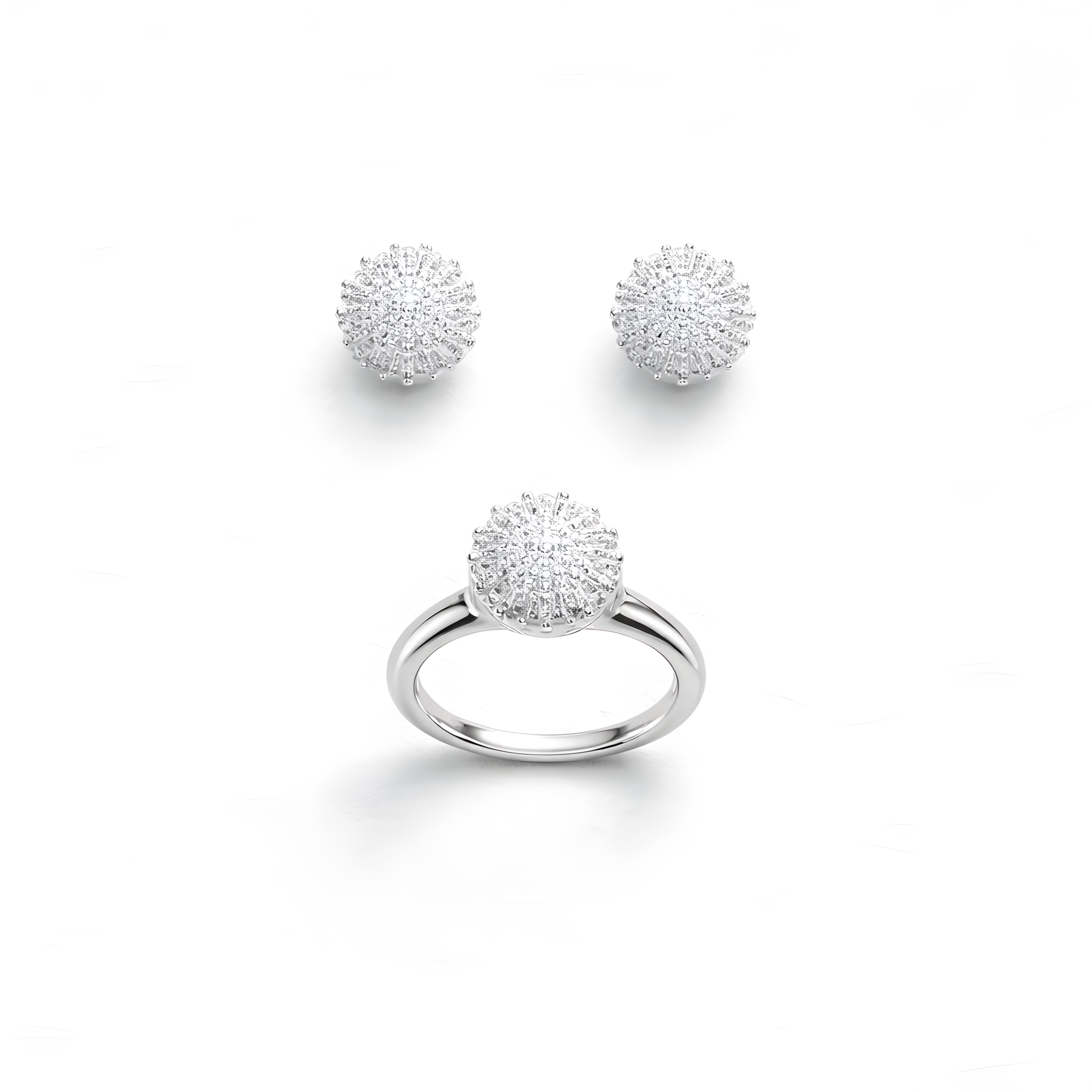Starburst Cluster Jewelry Set – Ring & Earrings | Silver Stainless Steel