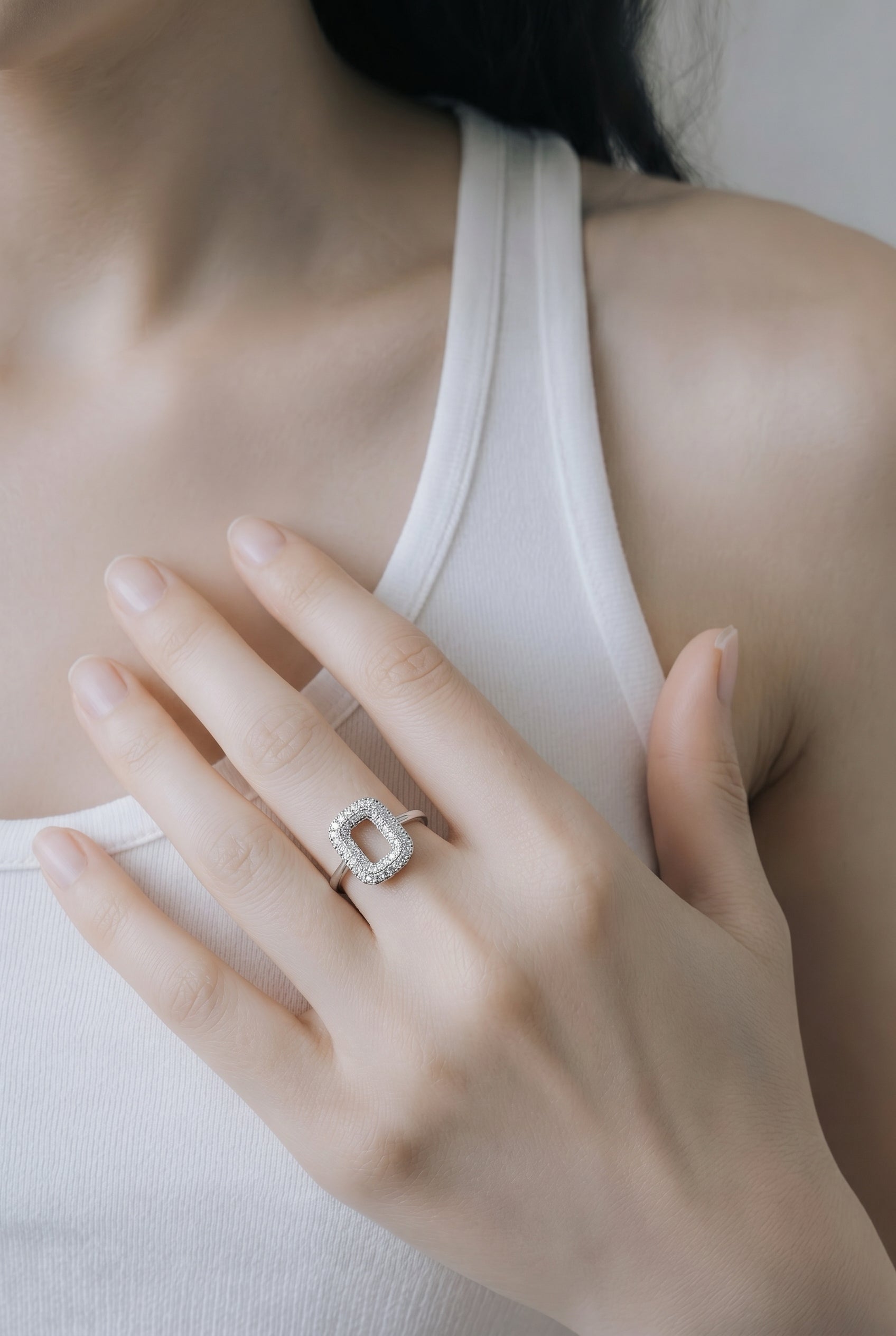 Open Square Pavé Ring — White Diamond