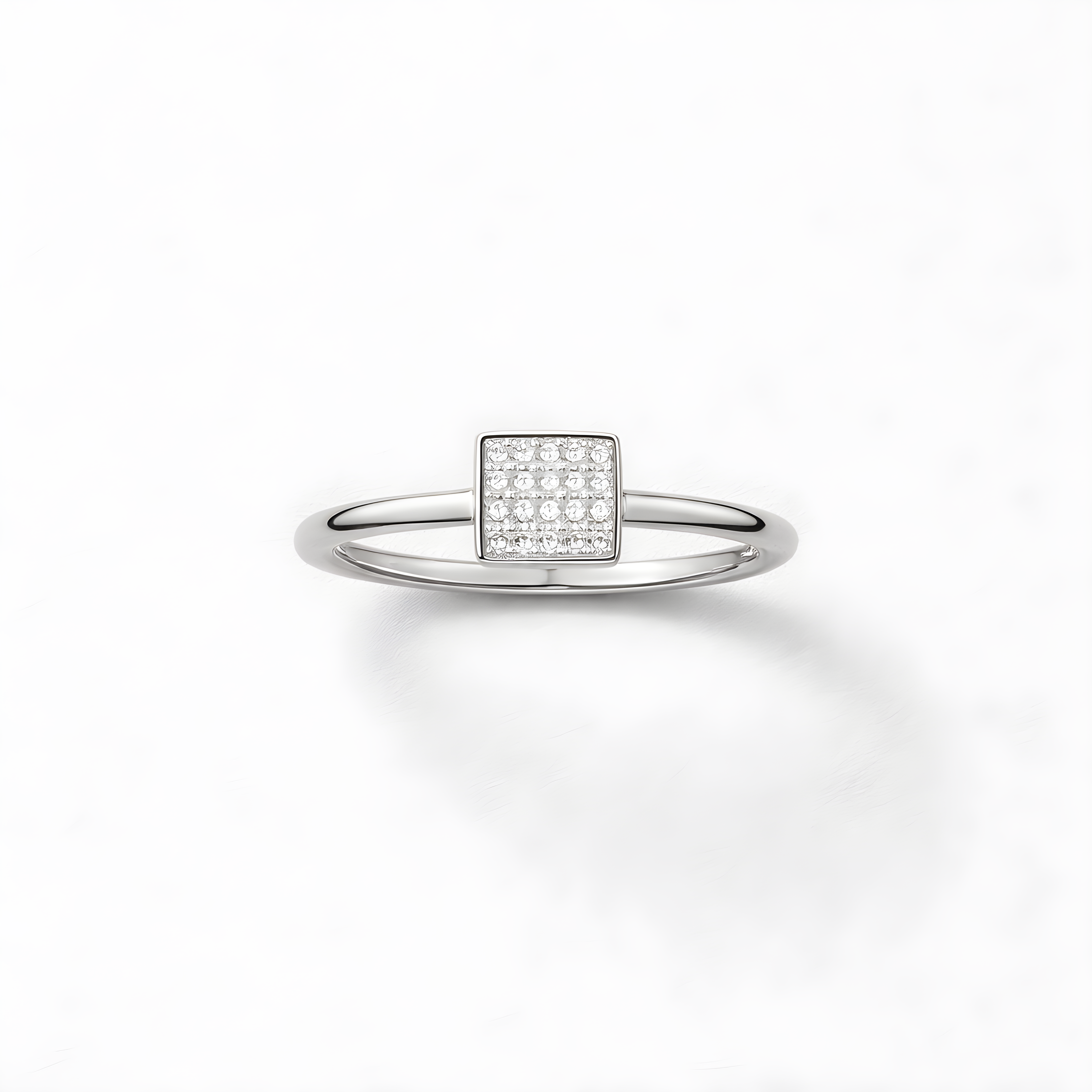 Pavé Square Signet Ring – Silver Stainless Steel