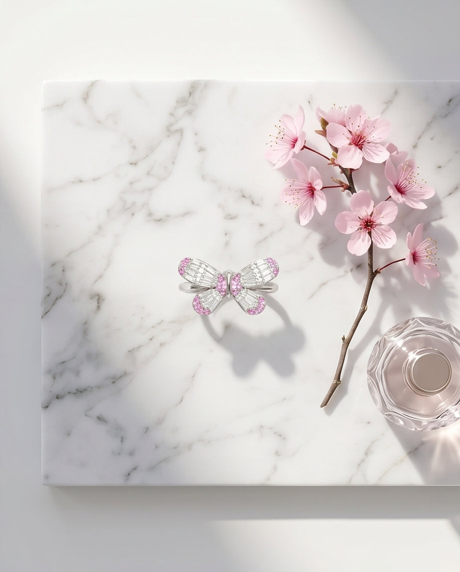 Butterfly Baguette Ring — Pink Sapphire & Diamond