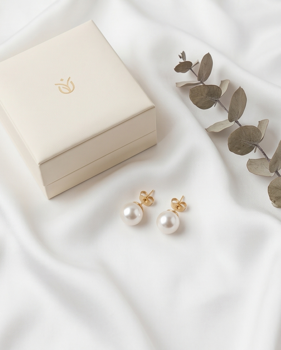 Classic Pearl Stud Earrings – Gold Plated Stainless Steel