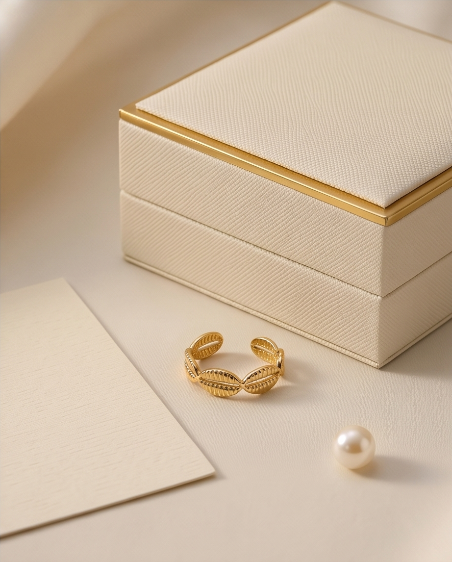 Cowrie Shell Cuff Ring – Gold Plated Stainless Steel