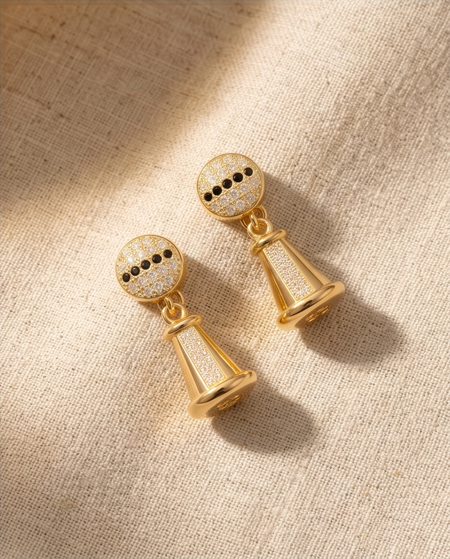 Crystal Pavé Bell Drop Earrings – Gold Plated Stainless Steel