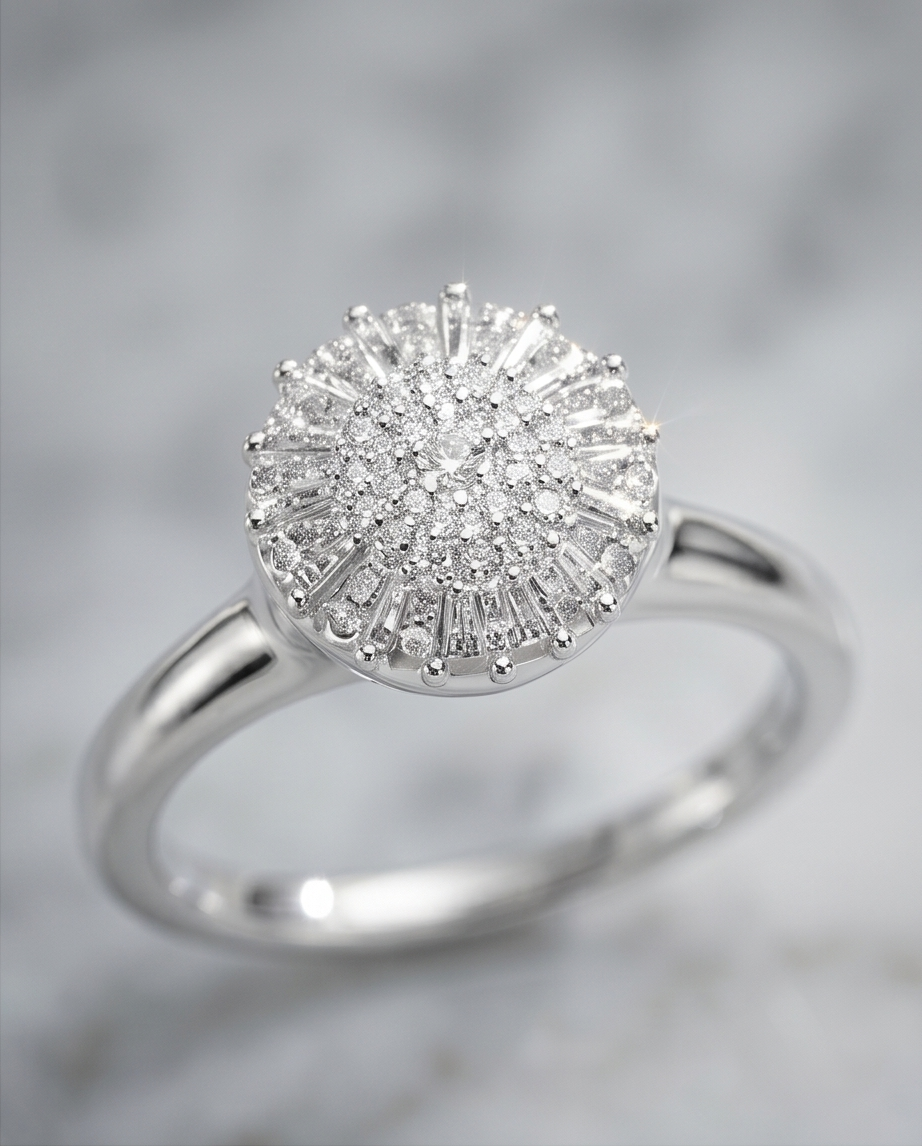 Starburst Cluster Jewelry Set – Ring & Earrings | Silver Stainless Steel
