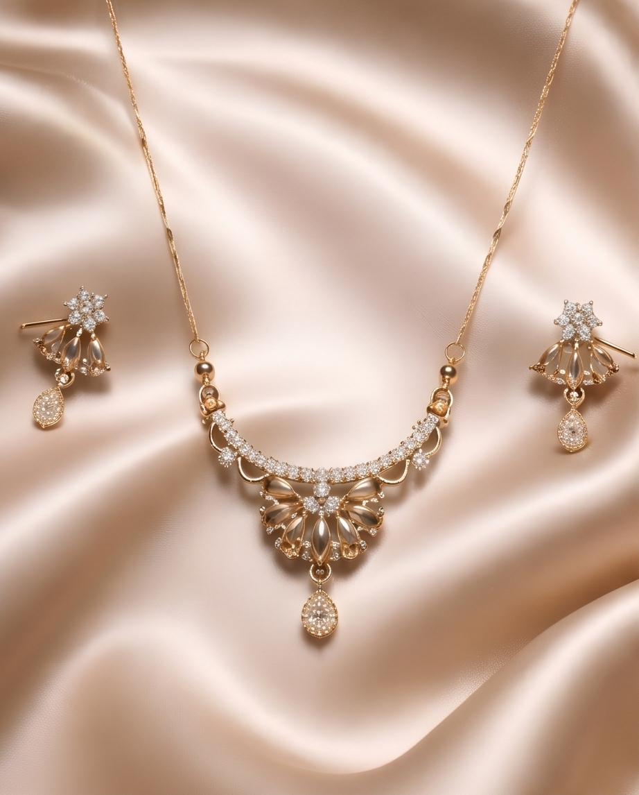 Floral Petal Druzy Drop Jewelry Set – Necklace & Earrings | Gold Plated Stainless Steel