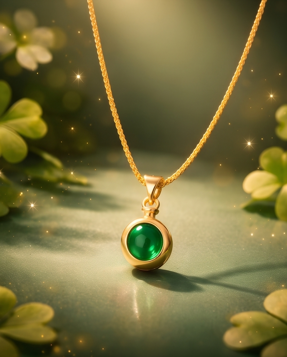 Green Onyx Bezel Pendant Necklace – Gold Plated Stainless Steel